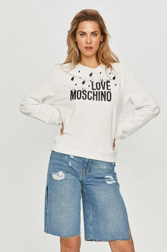 biały Love Moschino - Bluza bawełniana Damski