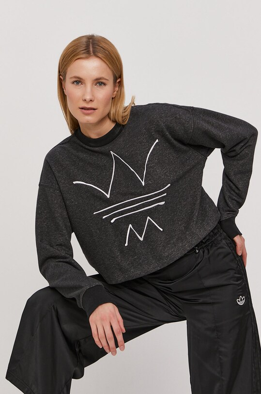Mikina adidas Originals GN4347 dámská, šedá barva, s aplikací | ANSWEAR.cz