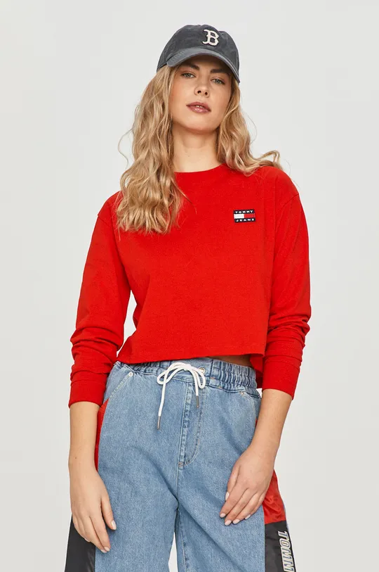 červená Tommy Jeans - Tričko s dlhým rukávom Dámsky