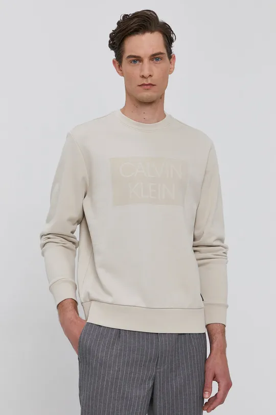 béžová Calvin Klein - Bavlnená mikina Pánsky