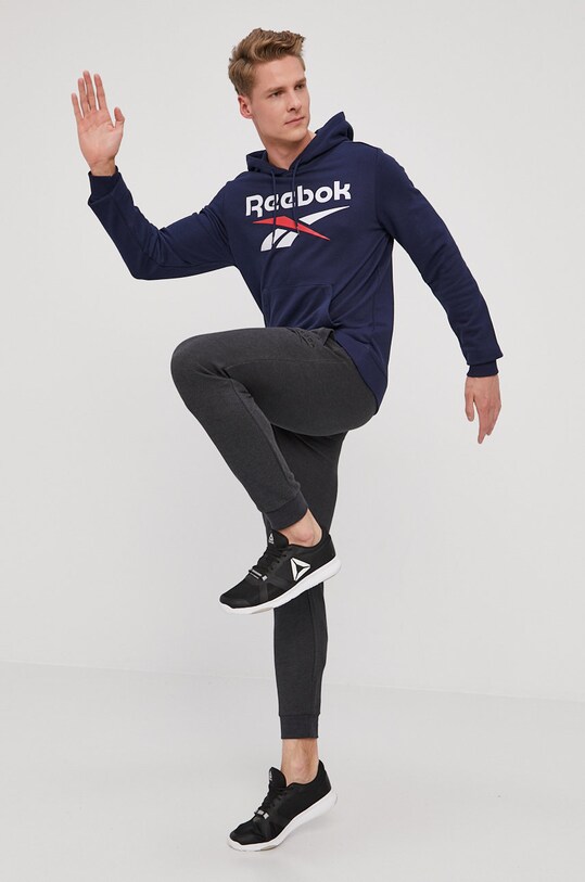 Reebok Bluza GI8662 męska kolor granatowy z kapturem z nadrukiem |  Answear.com