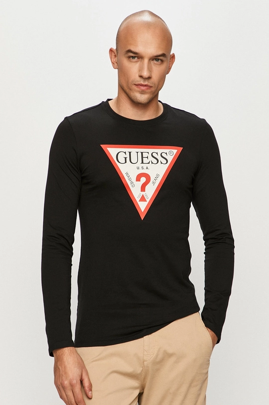 čierna Guess - Tričko s dlhým rukávom Pánsky