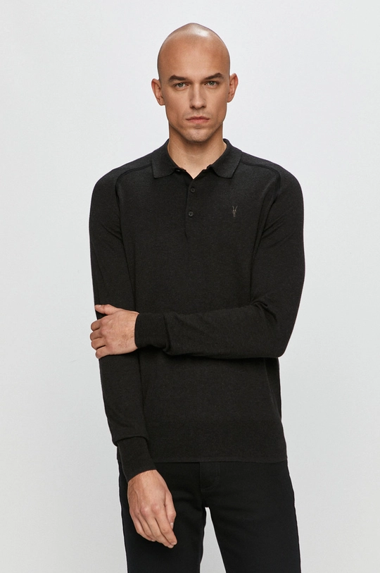 czarny AllSaints - Sweter HARLEN LS POLO Męski