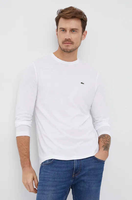 bílá Bavlněné tričko s dlouhým rukávem Lacoste