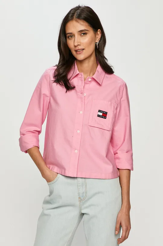 ružová Tommy Jeans - Bavlnená košeľa Dámsky