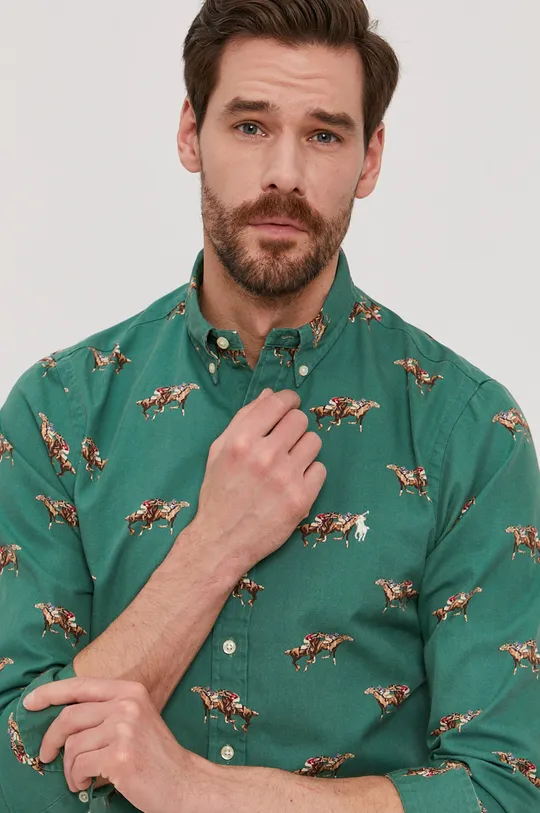 zelená Bavlnená košeľa Polo Ralph Lauren Pánsky