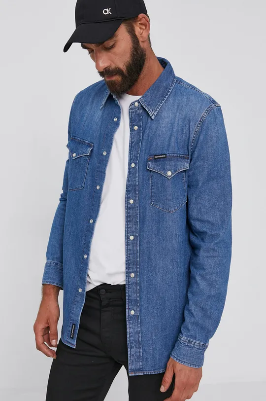 kék Calvin Klein Jeans pamut farmer ing Férfi