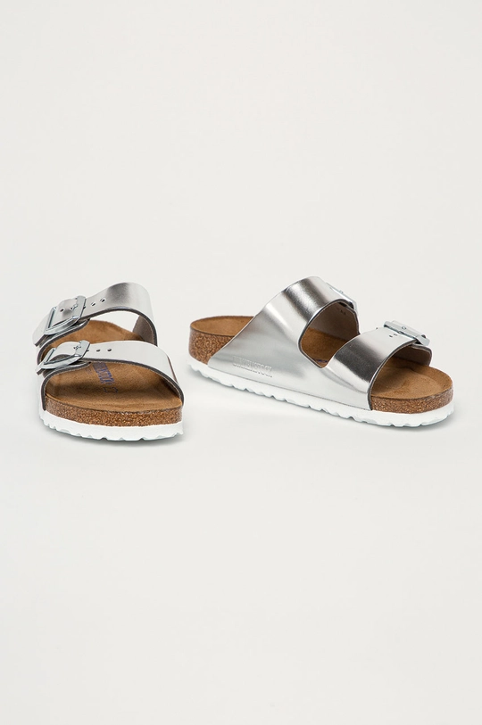 Birkenstock klapki skórzane Arizona SFB srebrny