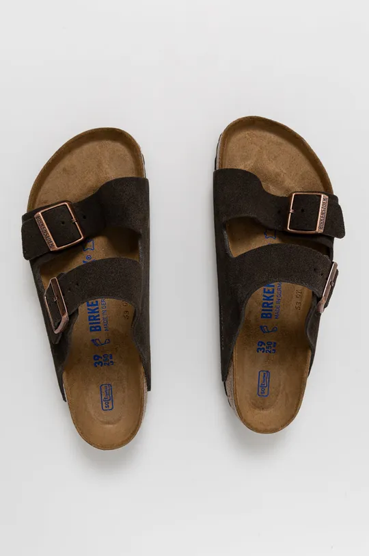 Birkenstock suede sliders  Uppers: Natural leather Inside: Natural leather Outsole: Synthetic material