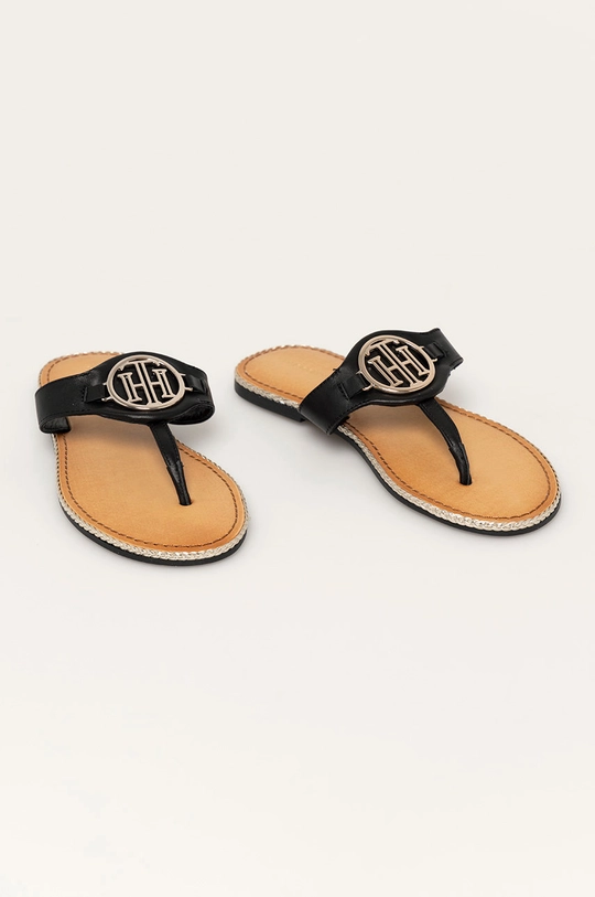 Tommy Hilfiger bőr flip-flop fekete