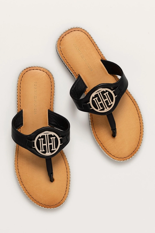 fekete Tommy Hilfiger bőr flip-flop