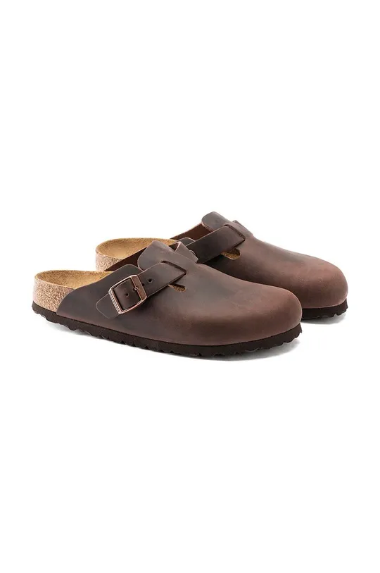 Birkenstock șlapi de piele Boston SFB maro