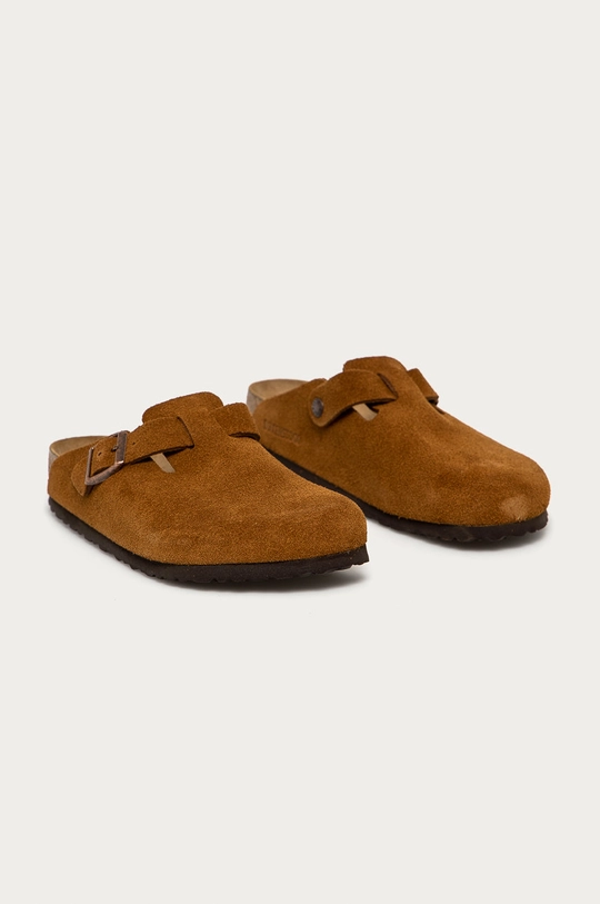 Birkenstock leather sliders Boston brown