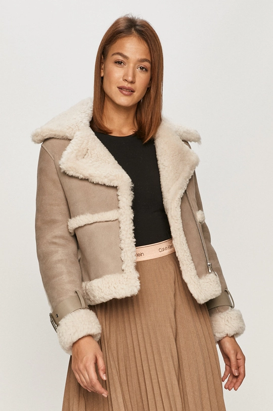 szary AllSaints - Kurtka zamszowa FARLEY SHEARLING Damski