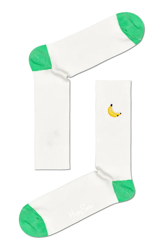 biały Happy Socks - Skarpetki Ribbed Embroidery Banana Damski