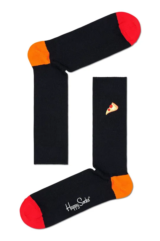 čierna Happy Socks - Ponožky Ribbed Embroidery Pizza Dámsky