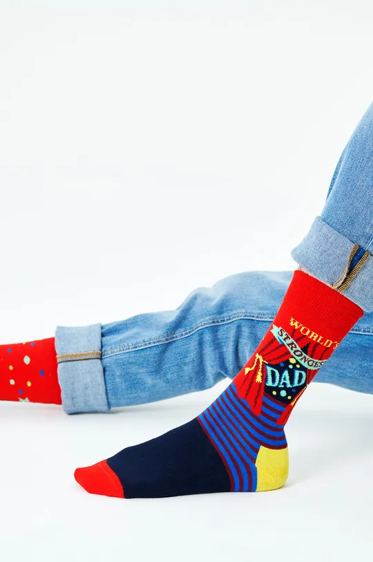 Happy Socks - Ponožky World´s Strongest Dad červená
