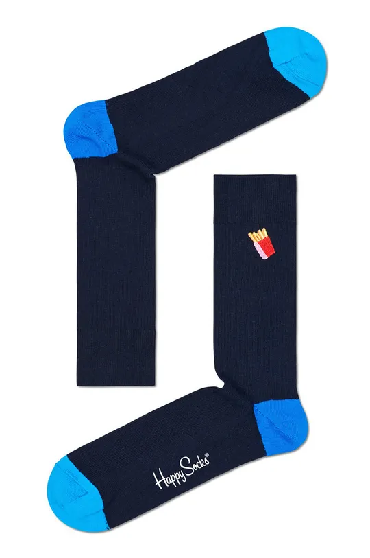tmavomodrá Happy Socks - Ponožky Ribbed Embroidery Fries Pánsky