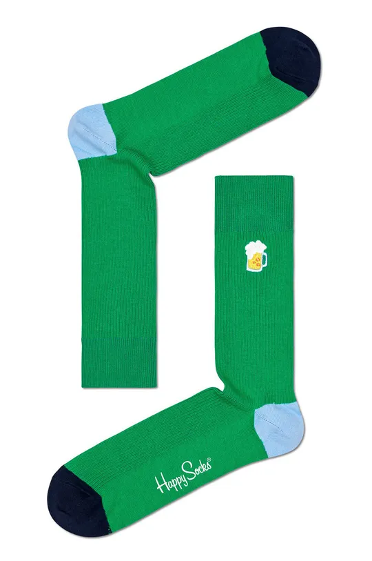 zelená Happy Socks - Ponožky Ribbed Embroidery Beer Pánsky