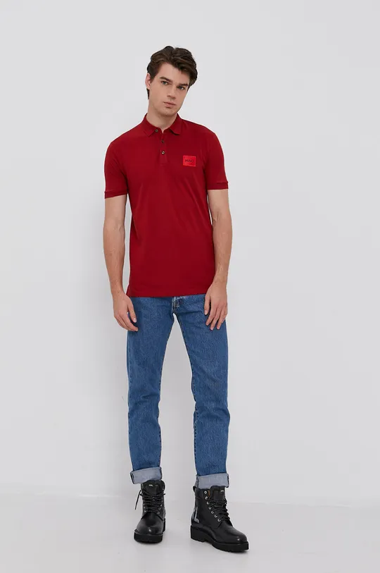 Bavlnené polo tričko Hugo červená