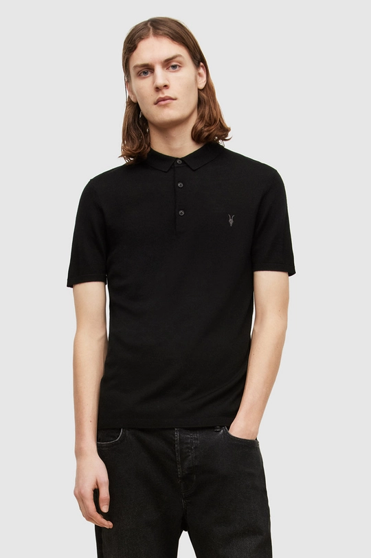 czarny AllSaints Polo MODE MERINO SS POLO Męski