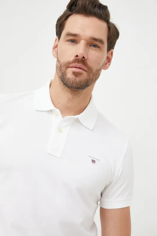 λευκό Βαμβακερό μπλουζάκι πόλο Gant Ανδρικά