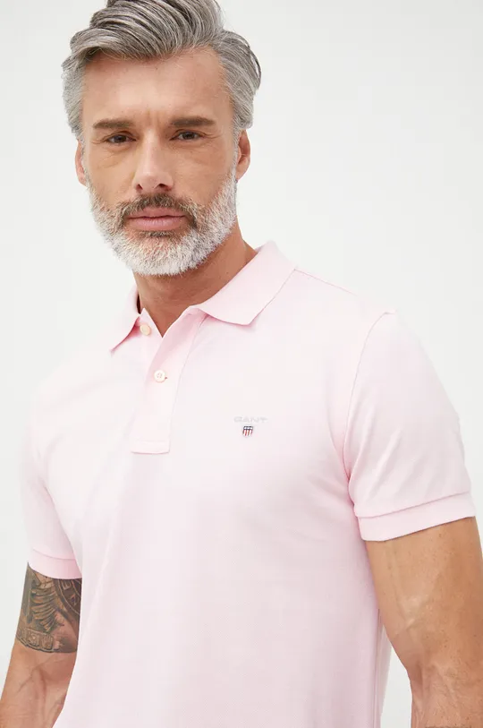 ružová Bavlnené polo tričko Gant Pánsky