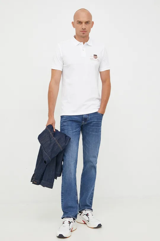 Βαμβακερό μπλουζάκι πόλο Gant λευκό