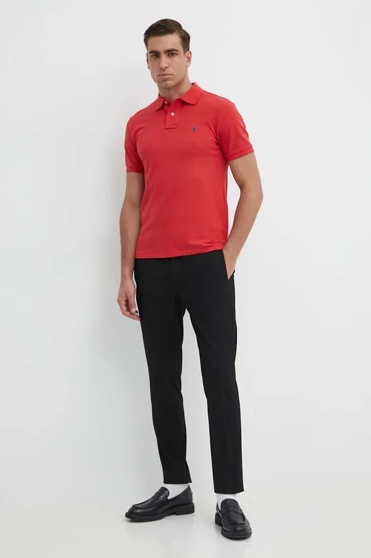 Βαμβακερό μπλουζάκι πόλο Polo Ralph Lauren κόκκινο
