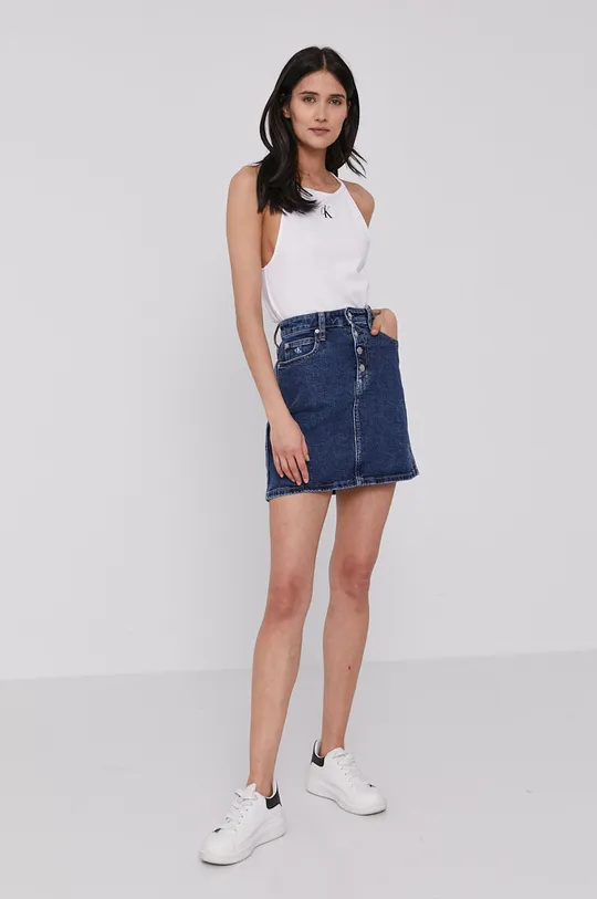 Rifľová sukňa Calvin Klein Jeans tmavomodrá