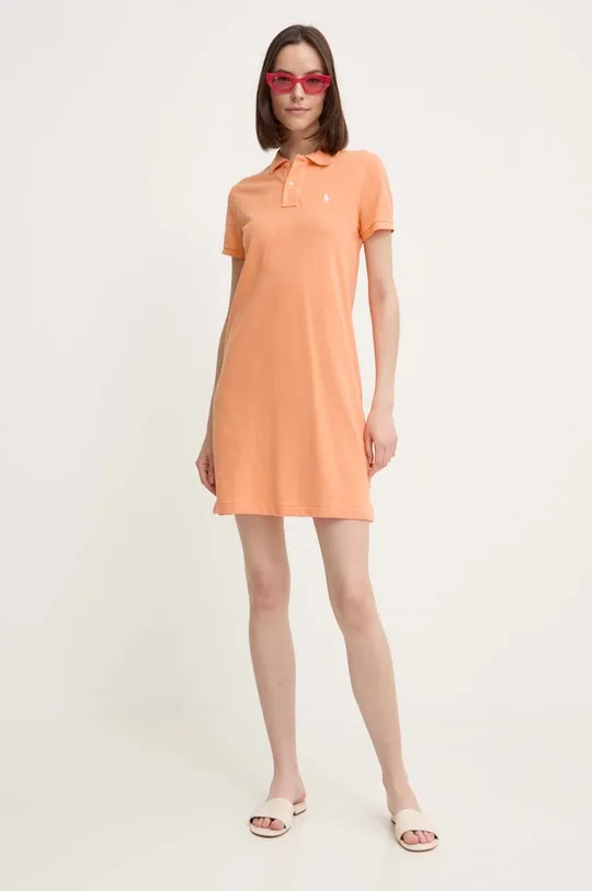 Βαμβακερό φόρεμα Polo Ralph Lauren πορτοκαλί