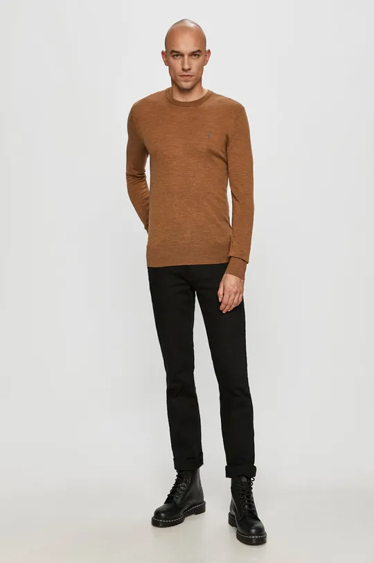 AllSaints - Sweter MODE MERINO CREW brązowy