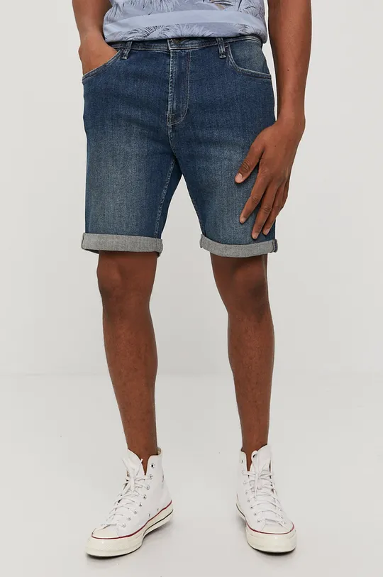 tmavomodrá Rifľové krátke nohavice Produkt by Jack & Jones Pánsky