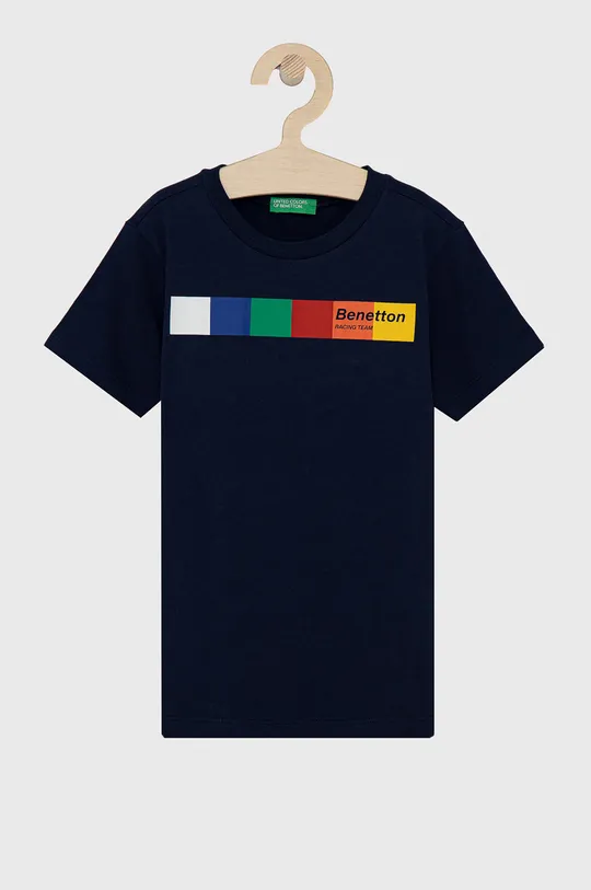granatowy United Colors of Benetton T-shirt bawełniany dziecięcy Chłopięcy