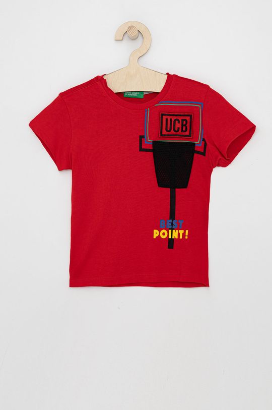 czerwony United Colors of Benetton T-shirt bawełniany dziecięcy Chłopięcy