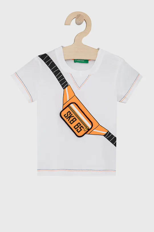 білий Дитяча бавовняна футболка United Colors of Benetton Для хлопчиків