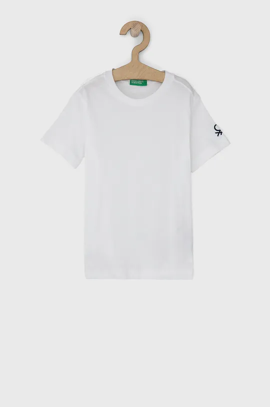 biały United Colors of Benetton T-shirt bawełniany dziecięcy Chłopięcy