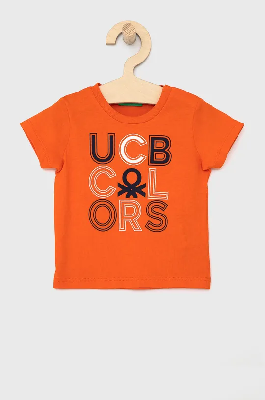 pomarańczowy United Colors of Benetton T-shirt bawełniany dziecięcy Chłopięcy