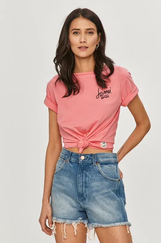 różowy Femi Stories T-shirt Damski