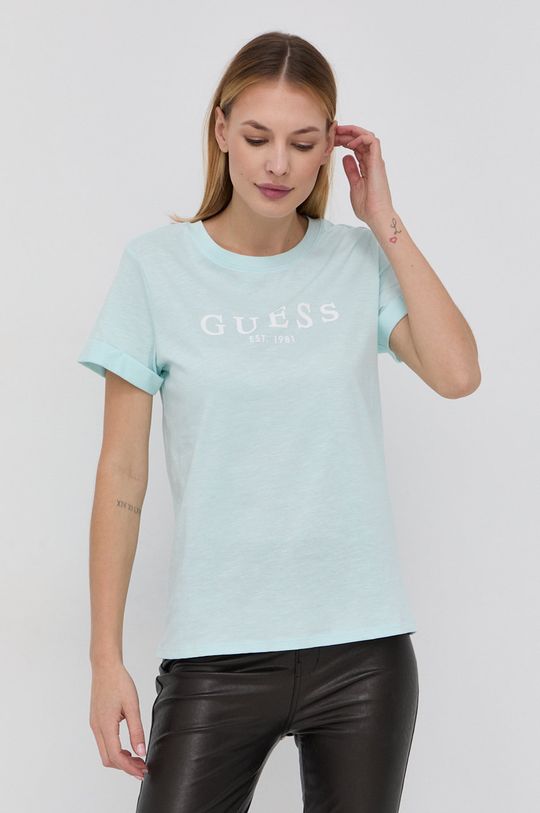 Bavlnené tričko Guess bledomodrá