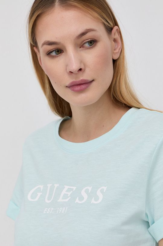 χλωμό λευκό Βαμβακερό μπλουζάκι Guess