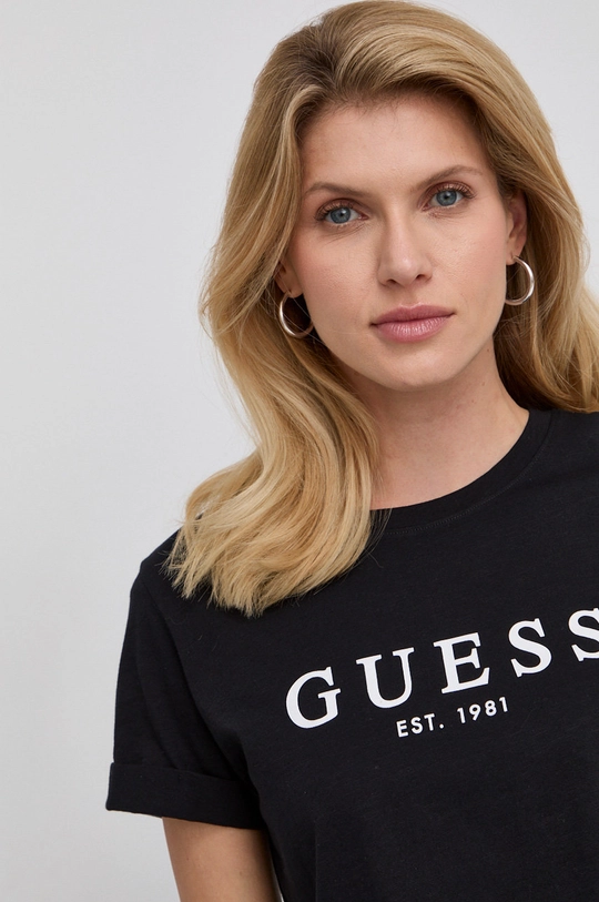 μαύρο Βαμβακερό μπλουζάκι Guess