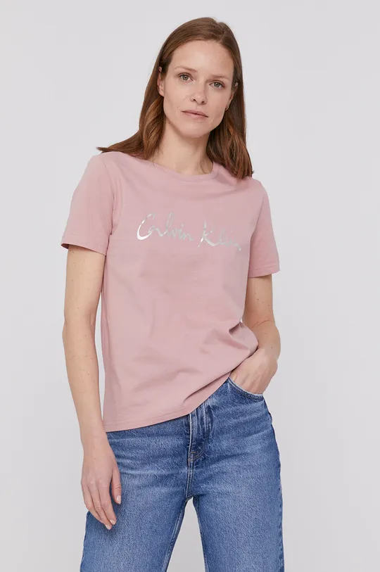 różowy Calvin Klein T-shirt Damski
