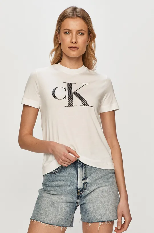 biały Calvin Klein Jeans - T-shirt J20J215605.4891 Damski