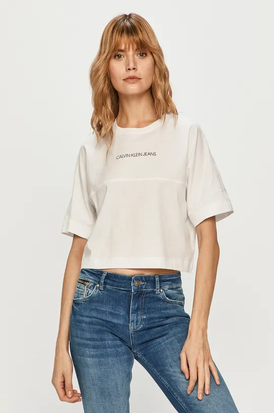 biały Calvin Klein Jeans - T-shirt J20J215313.4891 Damski