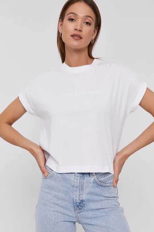 biały Calvin Klein Jeans T-shirt J20J216347.4891 Damski