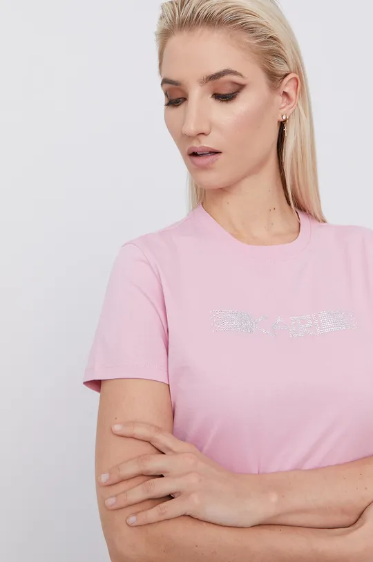 różowy Karl Lagerfeld T-shirt 211W1706 Damski