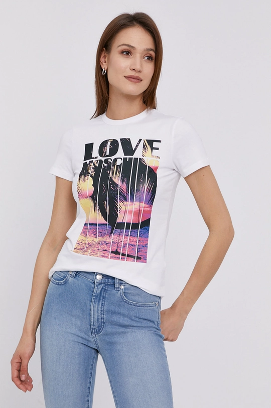 biały Love Moschino T-shirt Damski