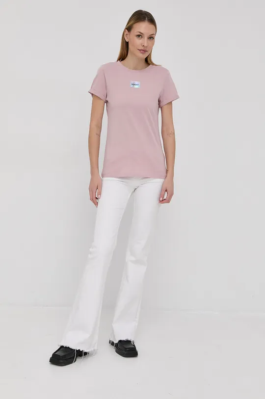 Hugo T-shirt bawełniany 50456008 różowy