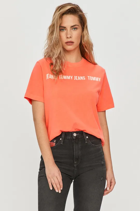różowy Tommy Jeans T-shirt DW0DW10147.4891 Damski